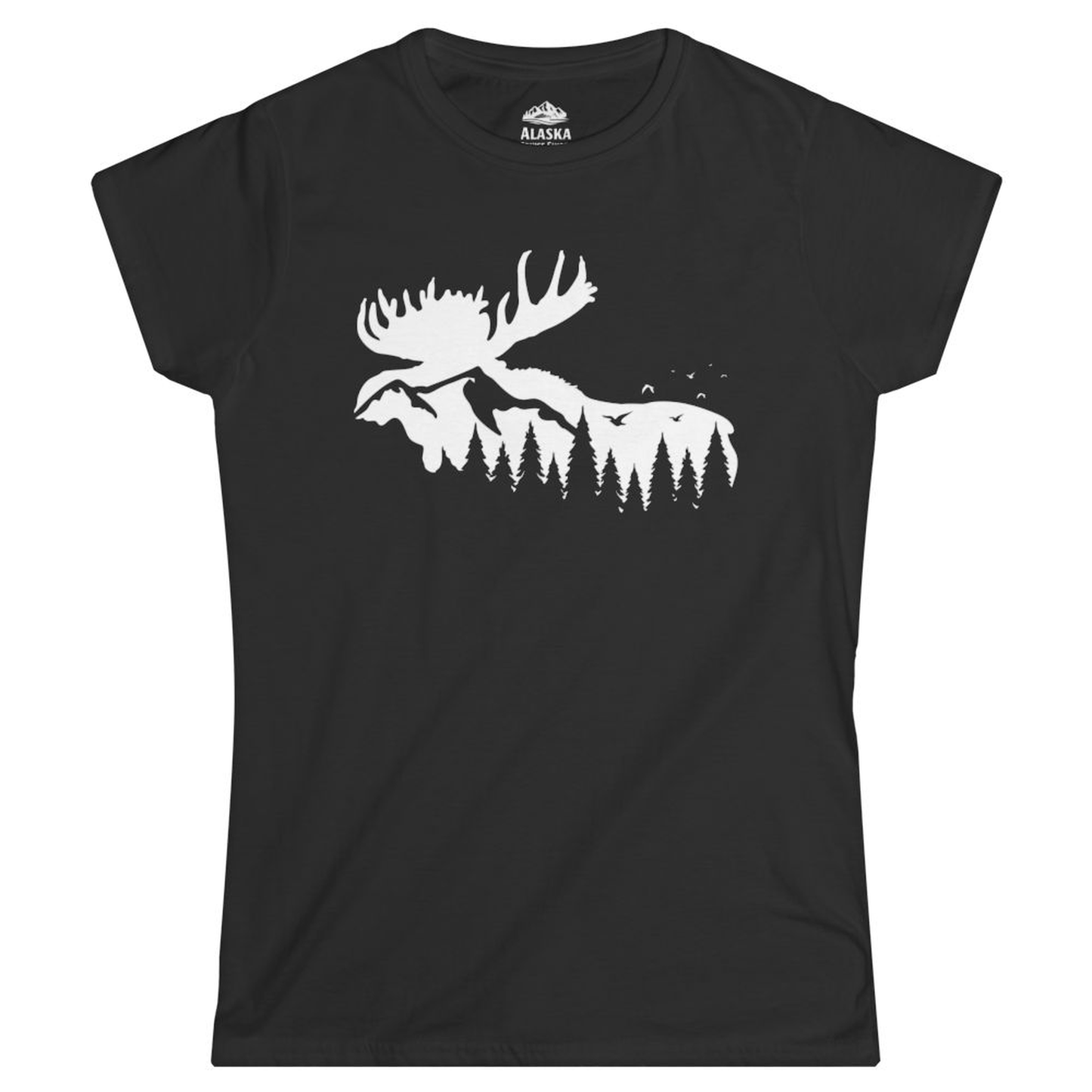 Moose Silhouette Forest Scene Shirt - Alaska Wilderness Nature Tee – Black – Alaska Cruise Shirts