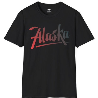 Alaska Script Wordmark Shirt - Modern Gradient Minimalist Travel Tee – Black – Alaska Cruise Shirts