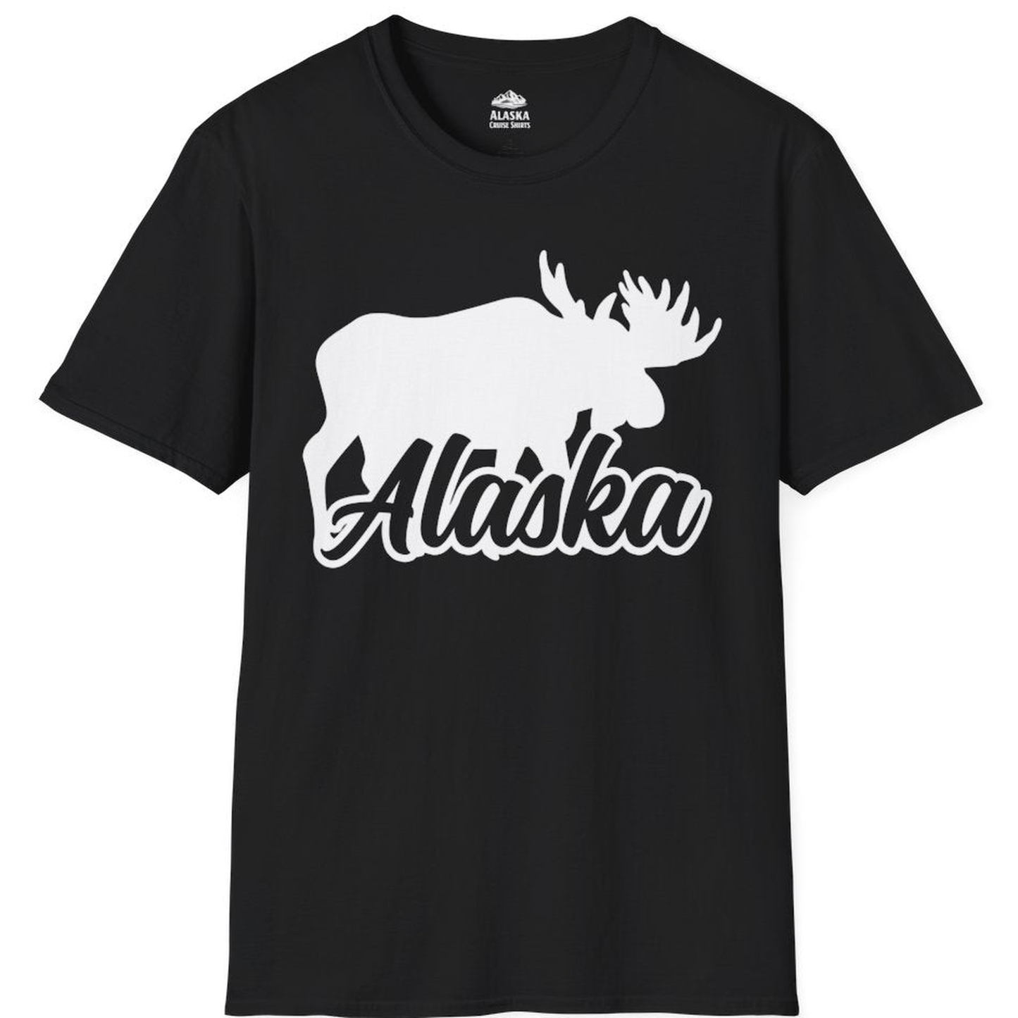Alaska Moose Wildlife Silhouette Shirt - Nature Script Anchorage Tee – Black – Alaska Cruise Shirts