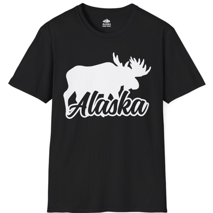 Alaska Moose Wildlife Silhouette Shirt - Nature Script Anchorage Tee – Black – Alaska Cruise Shirts