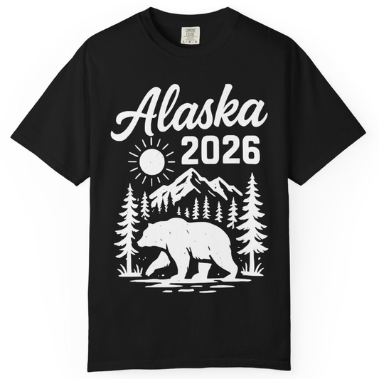 Alaska 2026 Bear and Mountains Nature Adventure Shirt – Black – Alaska Cruise Shirts