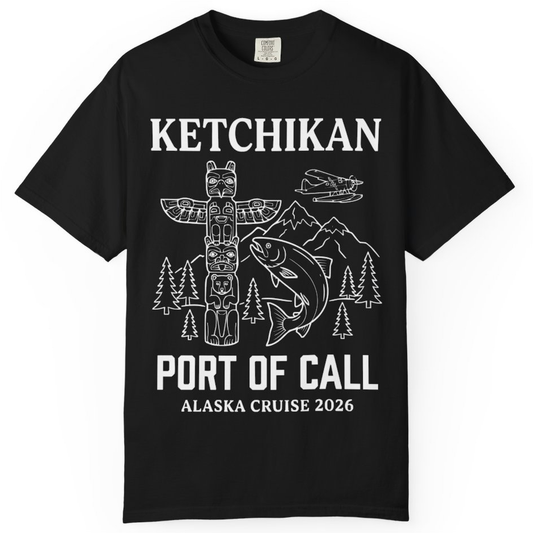 Ketchikan Alaska Cruise Port of Call Totem Wildlife Adventure Shirt – Black – Alaska Cruise Shirts