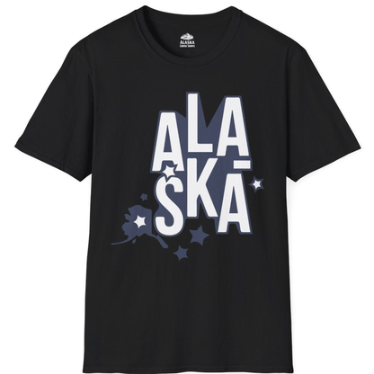 Alaska Stars Bold Typography Shirt - Modern Minimal Travel Graphic Tee – Black – Alaska Cruise Shirts