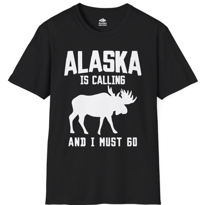Alaska Is Calling Moose Silhouette Shirt - Wildlife Adventure Tee – Black – Alaska Cruise Shirts