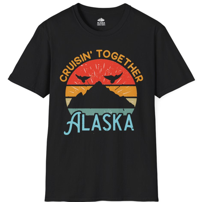 Retro Alaska Cruise Shirt - Mountains Birds Distressed Sunset Tee – Black – Alaska Cruise Shirts