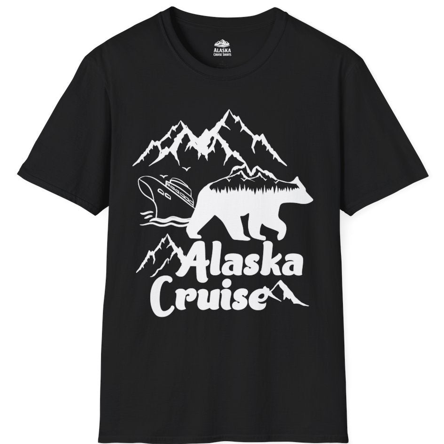 Alaska Cruise Shirt - Bear Mountains and Ship Graphic Adventure Tee – Black – Alaska Cruise Shirts