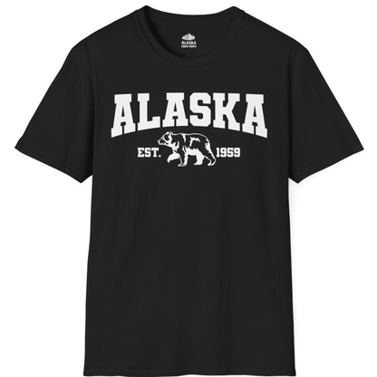 Vintage Alaska Bear Shirt - Est 1959 Collegiate Retro Graphic Tee – Black – Alaska Cruise Shirts