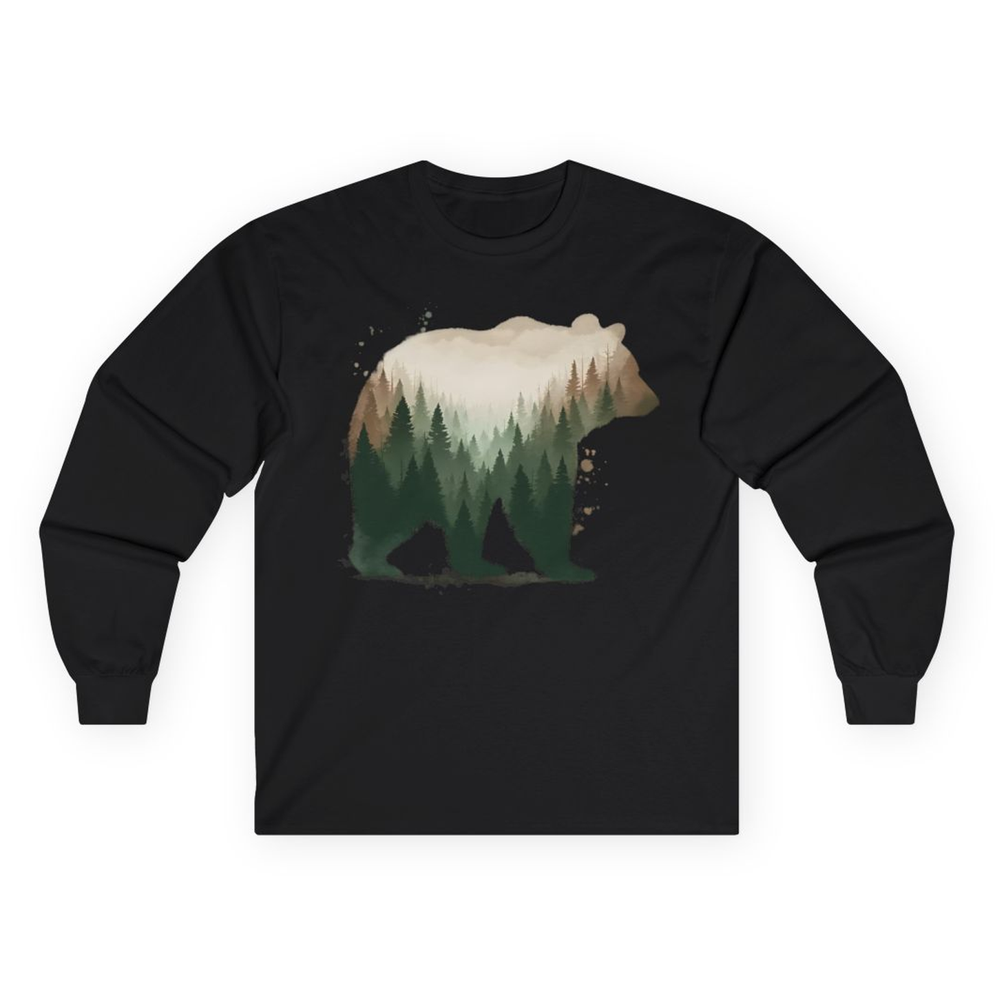 Double Exposure Bear Forest Shirt - Watercolor Nature Wildlife Tee – Black – Alaska Cruise Shirts
