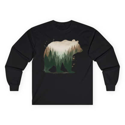 Double Exposure Bear Forest Shirt - Watercolor Nature Wildlife Tee – Black – Alaska Cruise Shirts