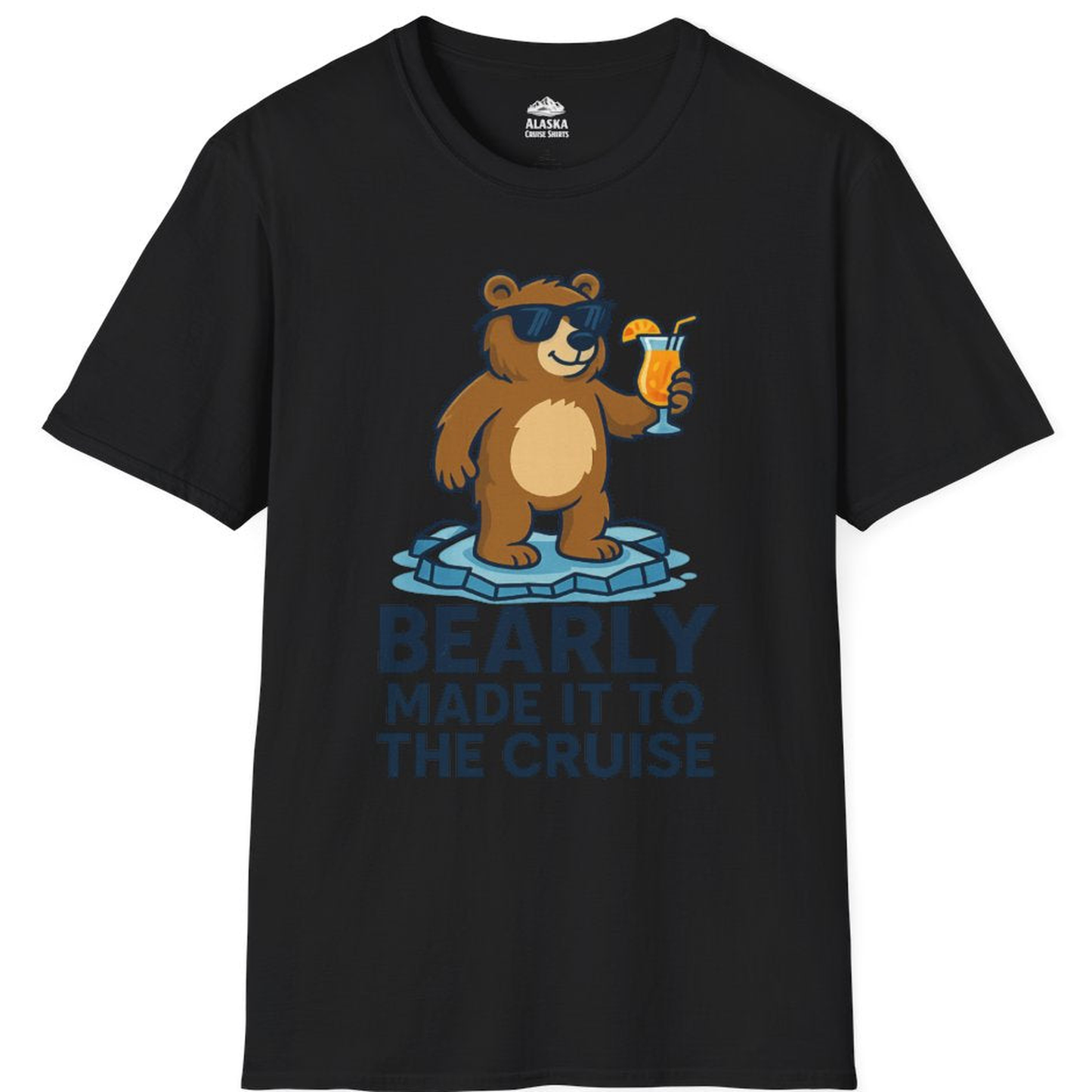 Bear Cruise Shirt - Funny Cartoon Bear With Sunglasses on Vacation – Black – Alaska Cruise Shirts