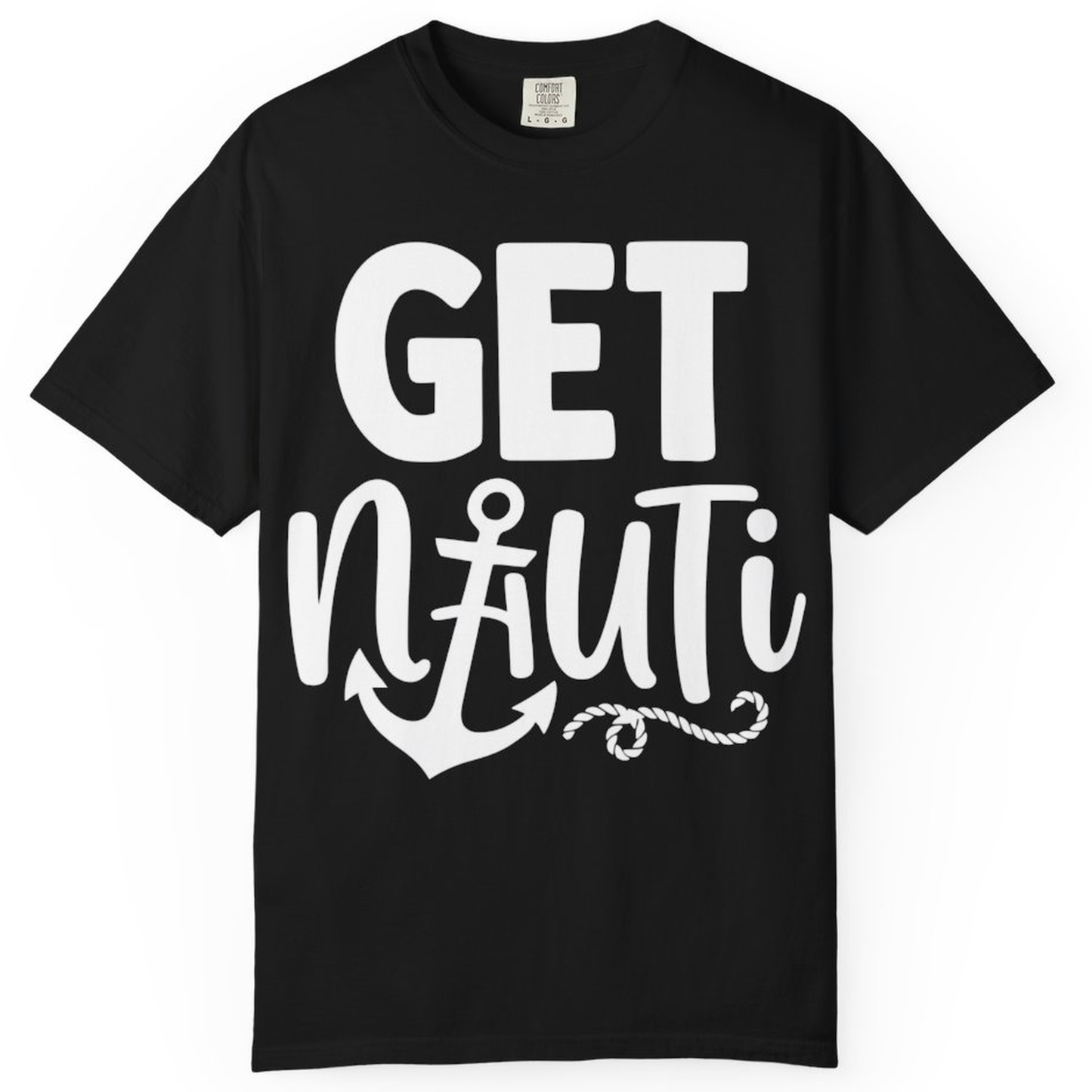 Get Nauti Nautical Pun Shirt with Anchor and Rope Graphic – Black – Alaska Cruise Shirts