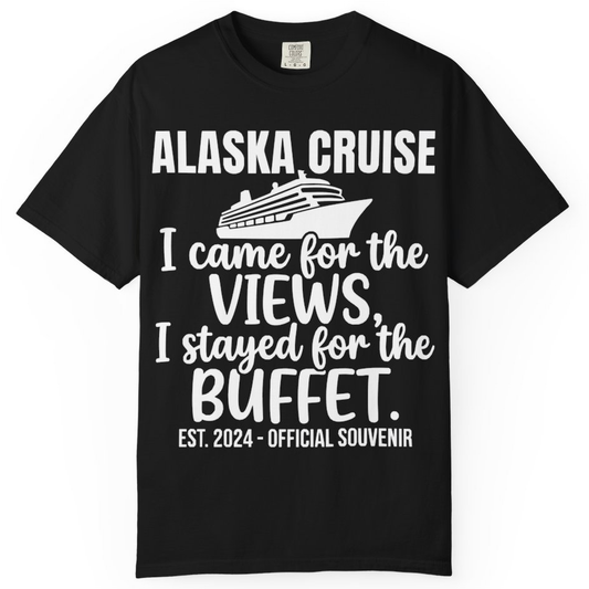 Alaska Cruise Views and Buffet Funny Official Souvenir Shirt – Black – Alaska Cruise Shirts