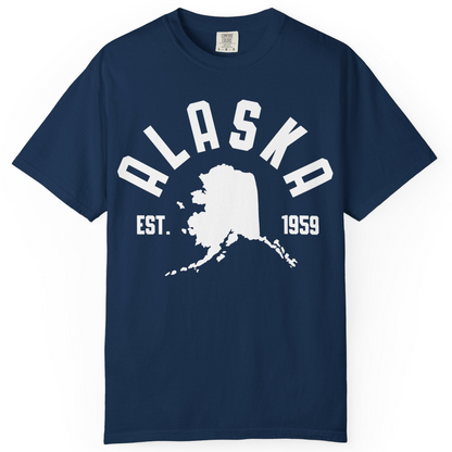 Vintage Alaska State Outline Est 1959 Retro Collegiate Shirt — Comfort Comfort Colors T-Shirt – Alaska Cruise Shirts