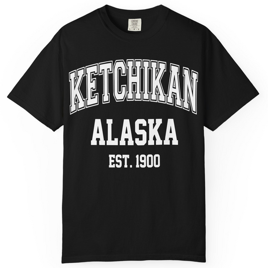 Ketchikan Alaska Collegiate Style Est 1900 Vintage Tee Shirt — Comfort Comfort Colors T-Shirt – Alaska Cruise Shirts