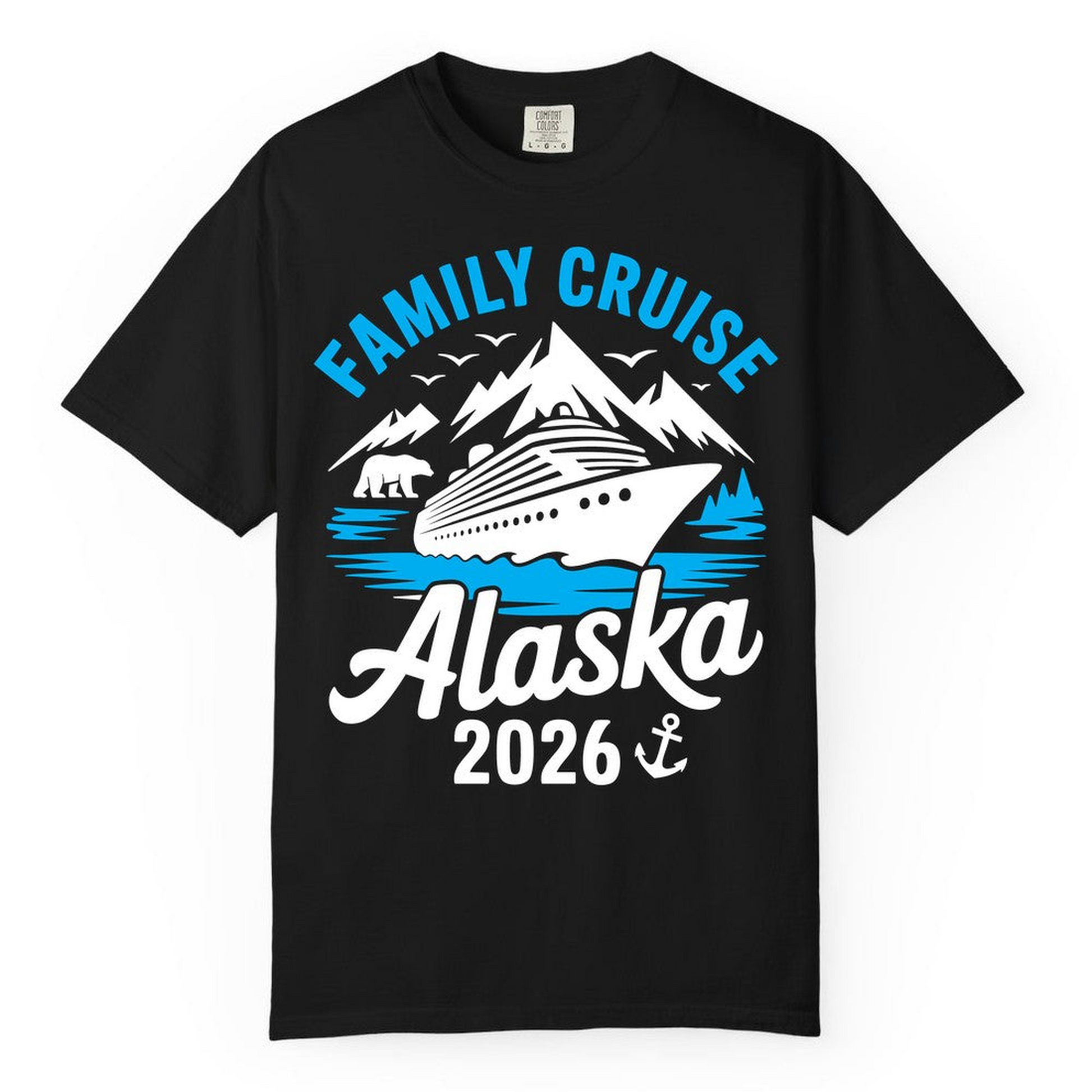 Alaska Family Cruise Shirt 2026 Mountains Wildlife Adventure Tee — Comfort Comfort Colors T-Shirt – Alaska Cruise Shirts Close Up
