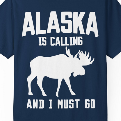 Alaska Is Calling Moose Silhouette Shirt Comfort Colors T-Shirt – Alaska Cruise Shirts Close Up