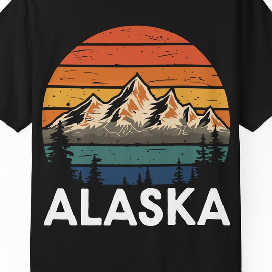 Retro Alaska Mountain Scenery Shirt Comfort Colors T-Shirt – Alaska Cruise Shirts Close Up
