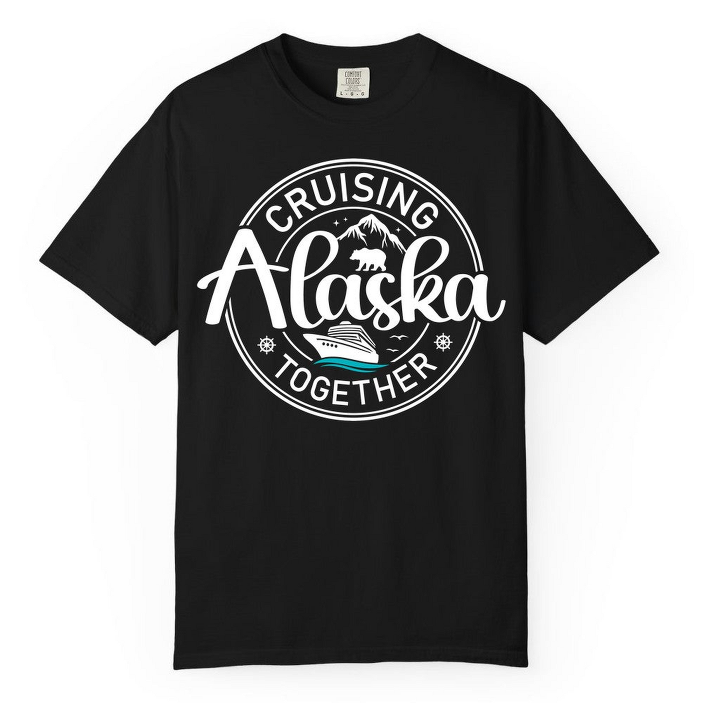 Alaska Cruise Adventure Retro Badge Shirt Comfort Colors T-Shirt – Alaska Cruise Shirts Close Up