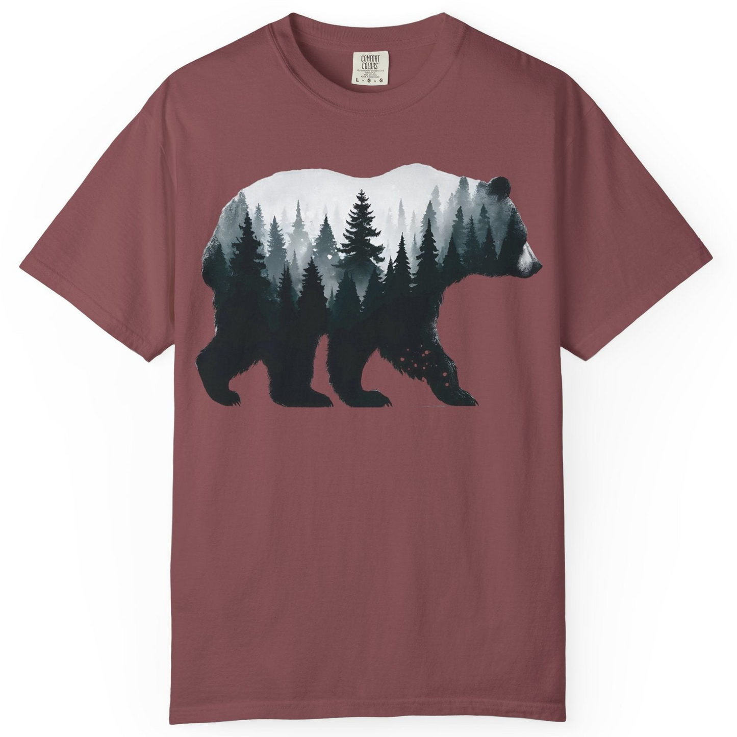 Double Exposure Bear Forest Silhouette Wilderness Shirt for Nature Lovers — Comfort Comfort Colors T-Shirt – Brick – Alaska Cruise Shirts