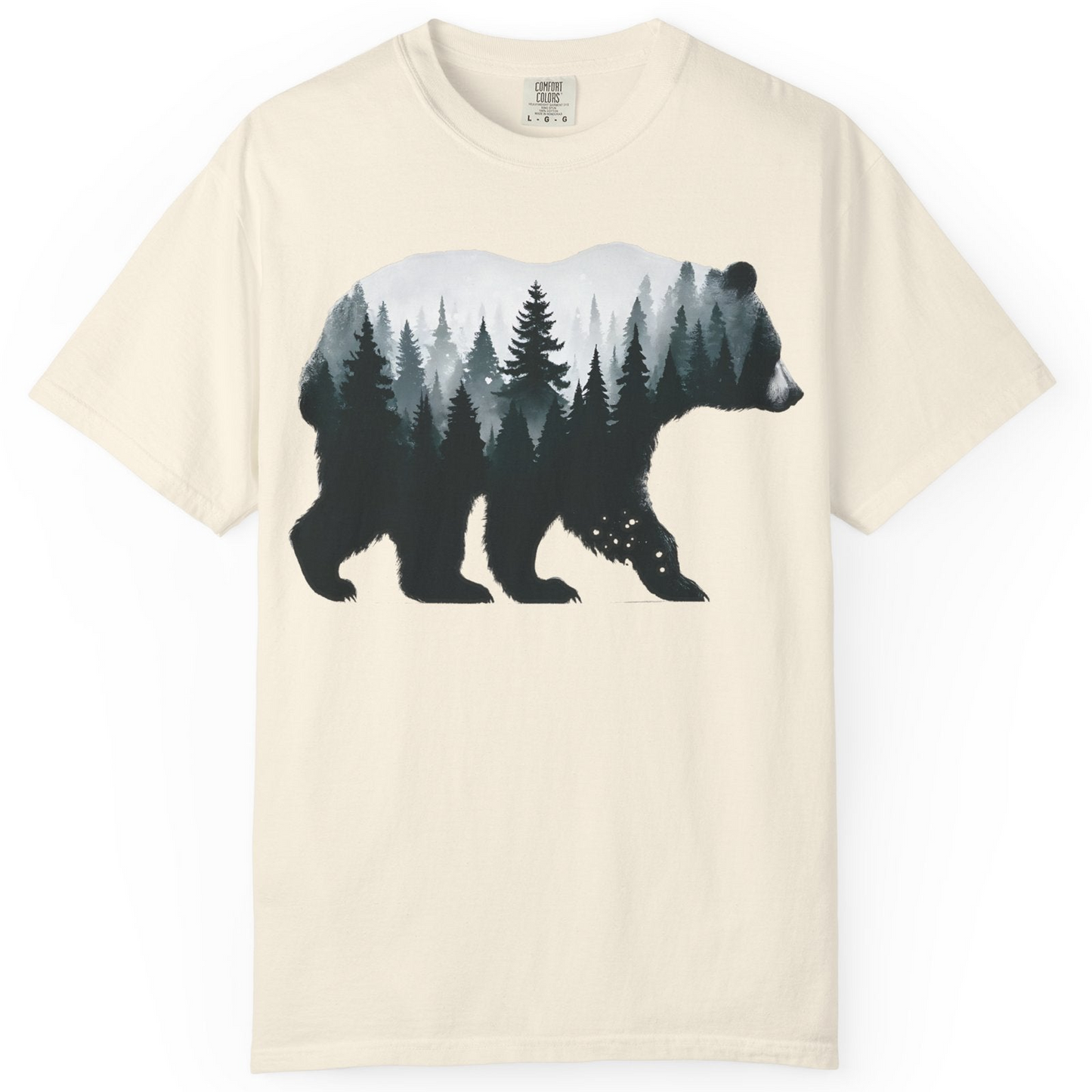 Double Exposure Bear Forest Silhouette Wilderness Shirt for Nature Lovers — Comfort Comfort Colors T-Shirt – Ivory – Alaska Cruise Shirts