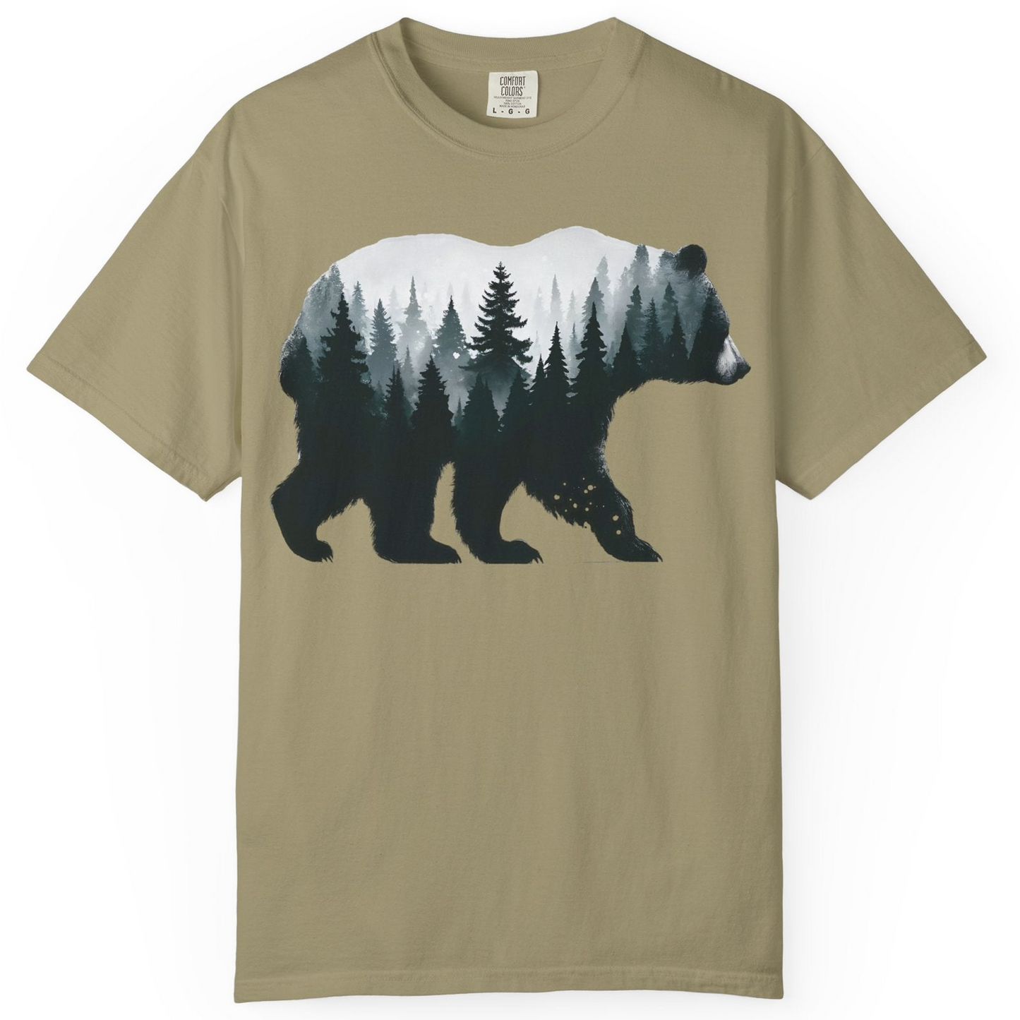 Double Exposure Bear Forest Silhouette Wilderness Shirt for Nature Lovers — Comfort Comfort Colors T-Shirt – Khaki – Alaska Cruise Shirts