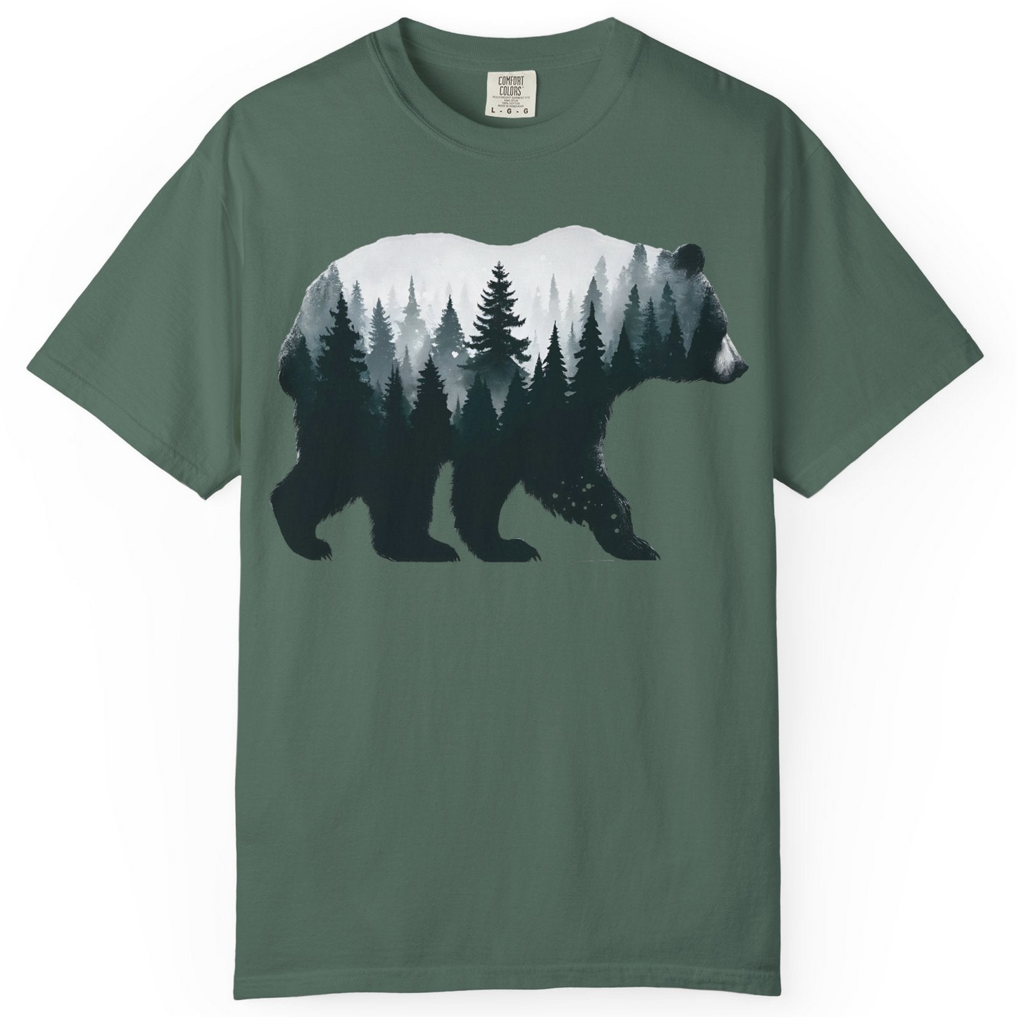 Double Exposure Bear Forest Silhouette Wilderness Shirt for Nature Lovers — Comfort Comfort Colors T-Shirt – Blue Spruce – Alaska Cruise Shirts