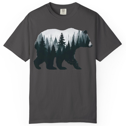 Double Exposure Bear Forest Silhouette Wilderness Shirt for Nature Lovers — Comfort Comfort Colors T-Shirt – Graphite – Alaska Cruise Shirts