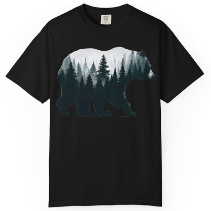 Double Exposure Bear Forest Silhouette Wilderness Shirt for Nature Lovers — Comfort Comfort Colors T-Shirt – Black – Alaska Cruise Shirts