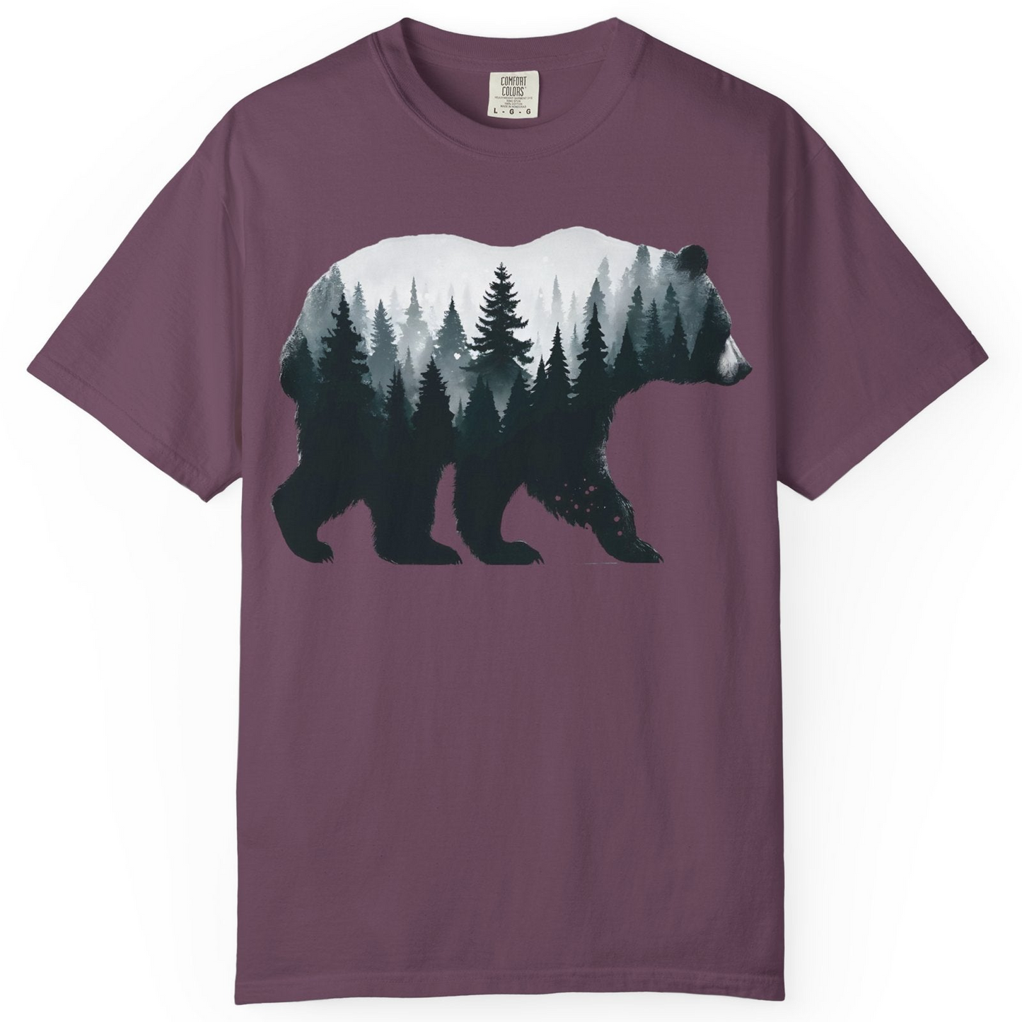 Double Exposure Bear Forest Silhouette Wilderness Shirt for Nature Lovers — Comfort Comfort Colors T-Shirt – Berry – Alaska Cruise Shirts