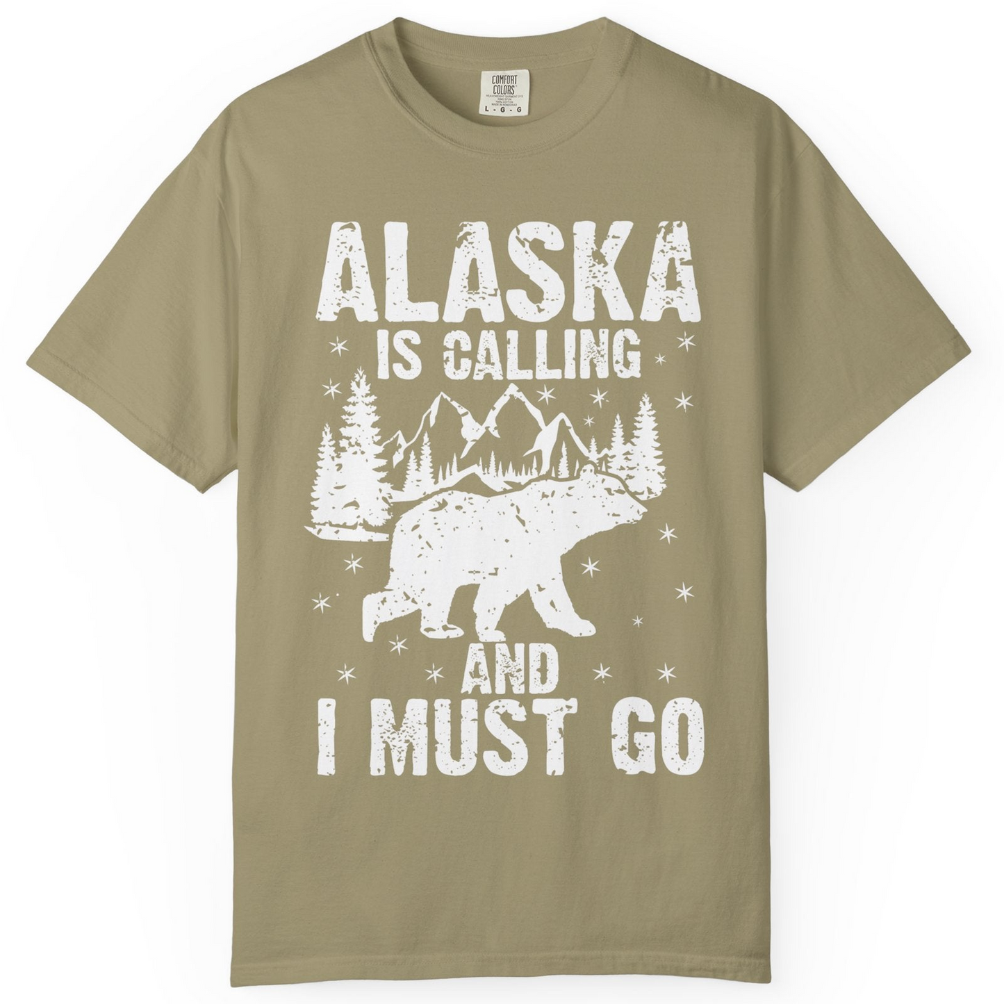Alaska Is Calling Bear Mountain Wilderness Adventure Vintage Shirt — Comfort Comfort Colors T-Shirt – Khaki – Alaska Cruise Shirts