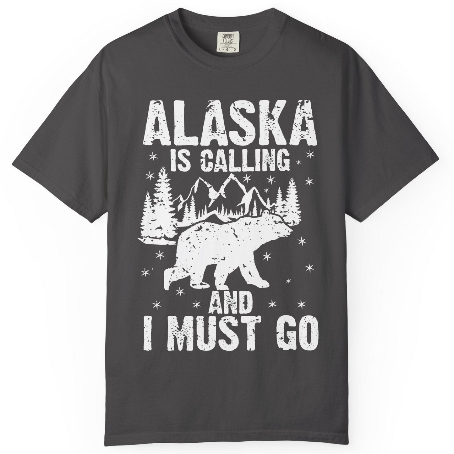 Alaska Is Calling Bear Mountain Wilderness Adventure Vintage Shirt — Comfort Comfort Colors T-Shirt – Graphite – Alaska Cruise Shirts