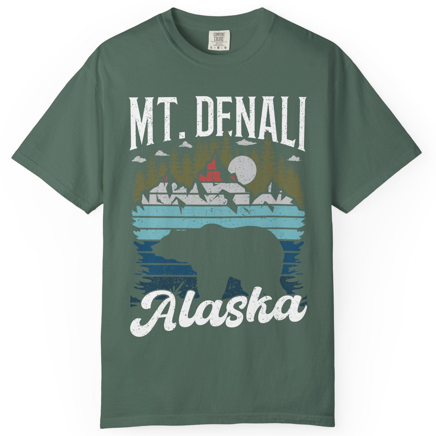 Mt Denali Alaska Bear Wilderness Shirt Comfort Colors T-Shirt – Blue Spruce – Alaska Cruise Shirts