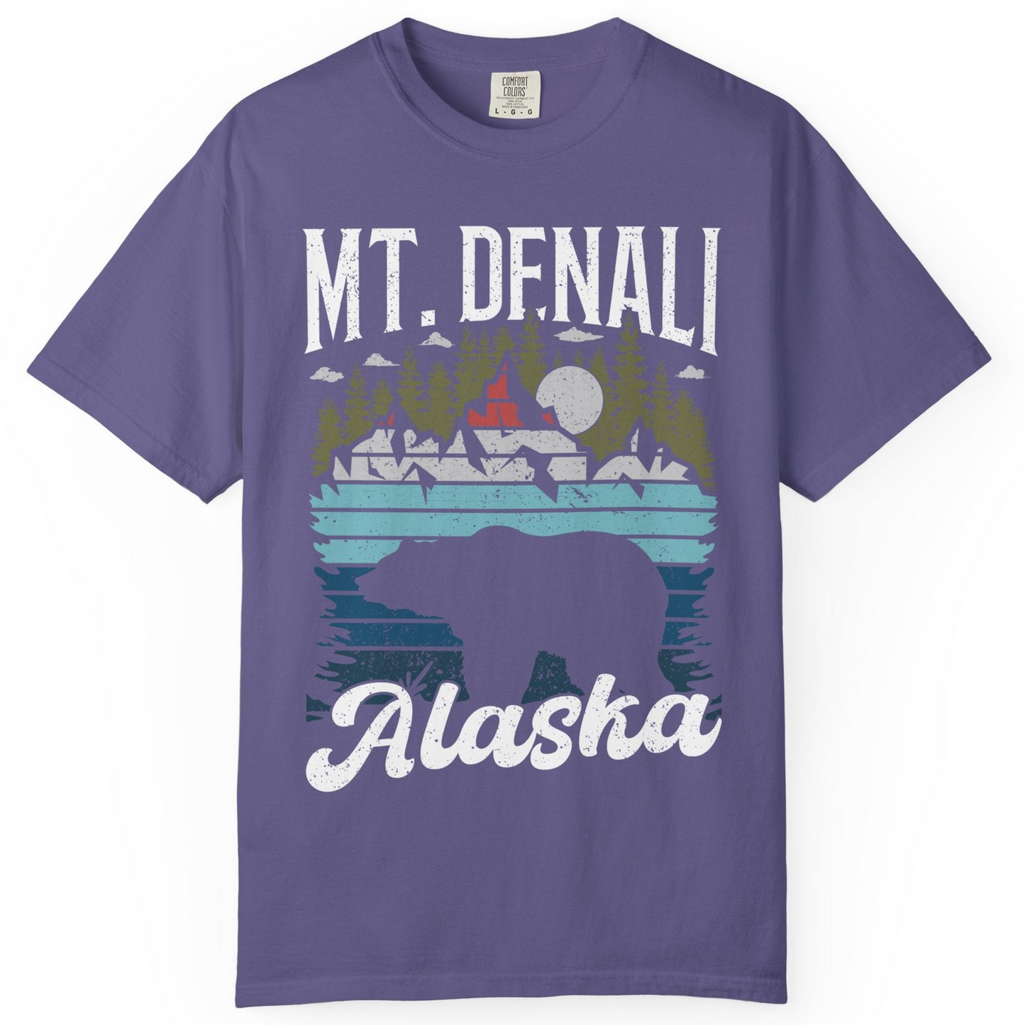 Mt Denali Alaska Bear Wilderness Shirt Comfort Colors T-Shirt – Grape – Alaska Cruise Shirts