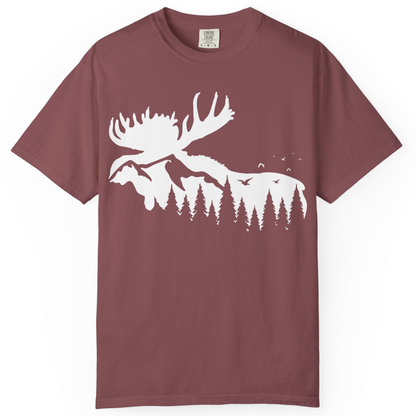 Moose Silhouette Forest Scene Shirt Comfort Colors T-Shirt – Brick – Alaska Cruise Shirts