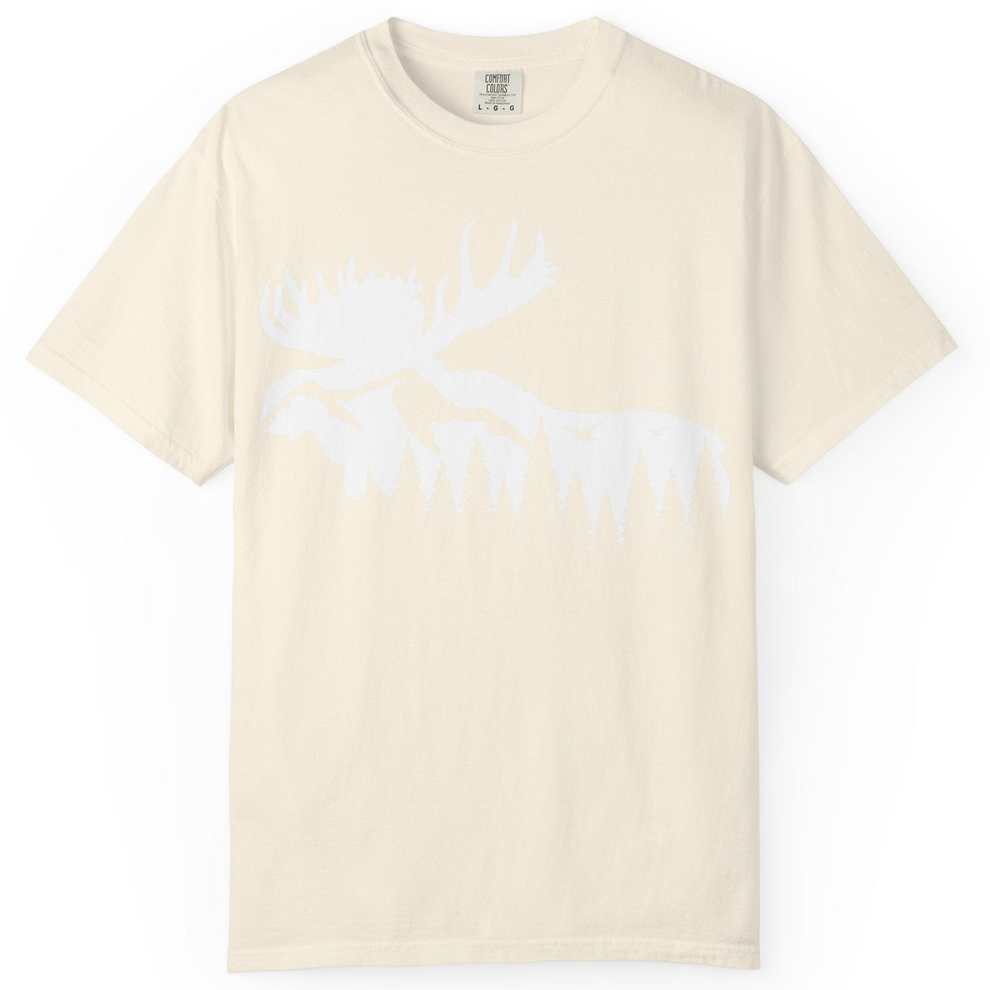 Moose Silhouette Forest Scene Shirt Comfort Colors T-Shirt – Ivory – Alaska Cruise Shirts