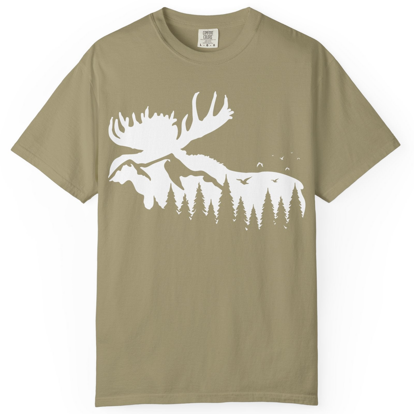 Moose Silhouette Forest Scene Shirt Comfort Colors T-Shirt – Khaki – Alaska Cruise Shirts