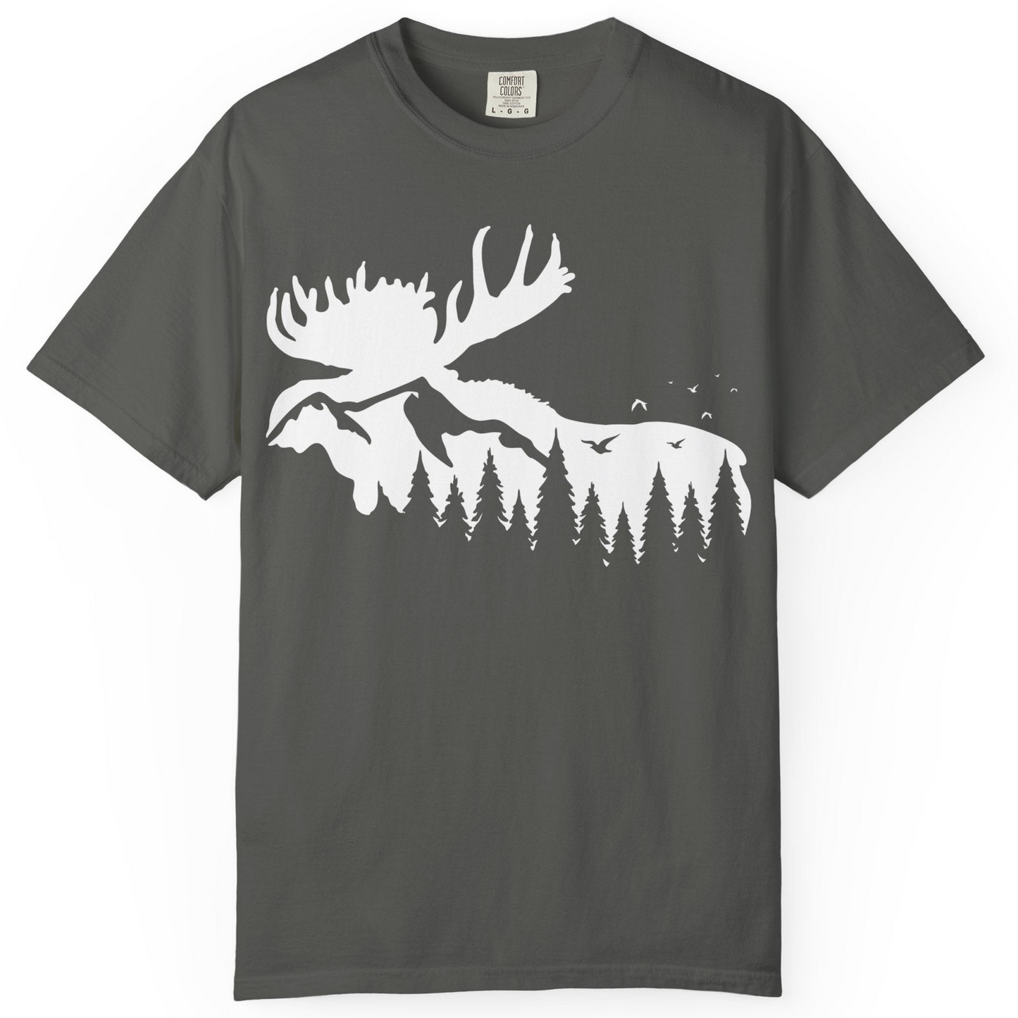 Moose Silhouette Forest Scene Shirt Comfort Colors T-Shirt – Pepper – Alaska Cruise Shirts