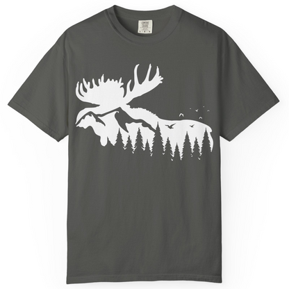 Moose Silhouette Forest Scene Shirt Comfort Colors T-Shirt – Pepper – Alaska Cruise Shirts