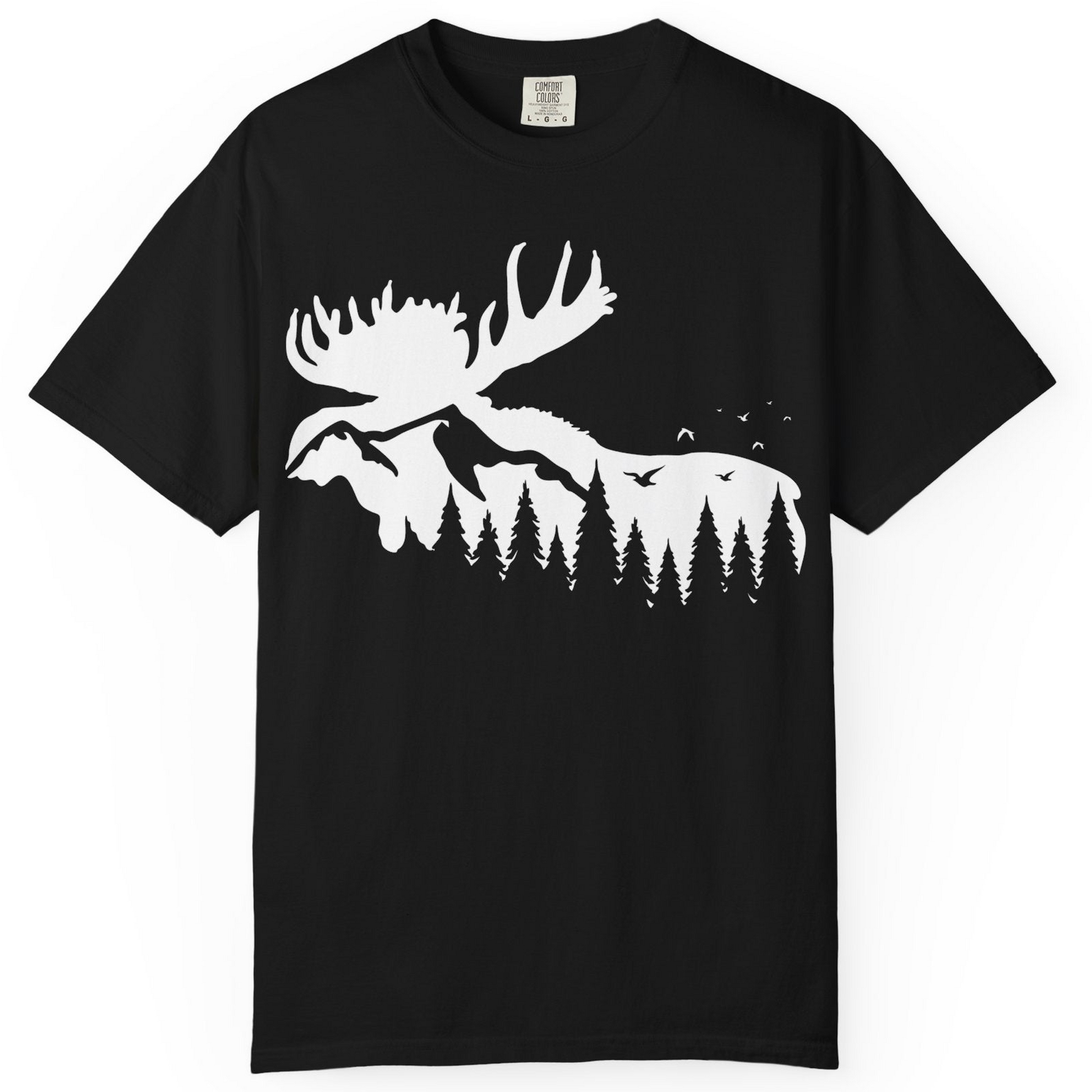 Moose Silhouette Forest Scene Shirt Comfort Colors T-Shirt – Black – Alaska Cruise Shirts