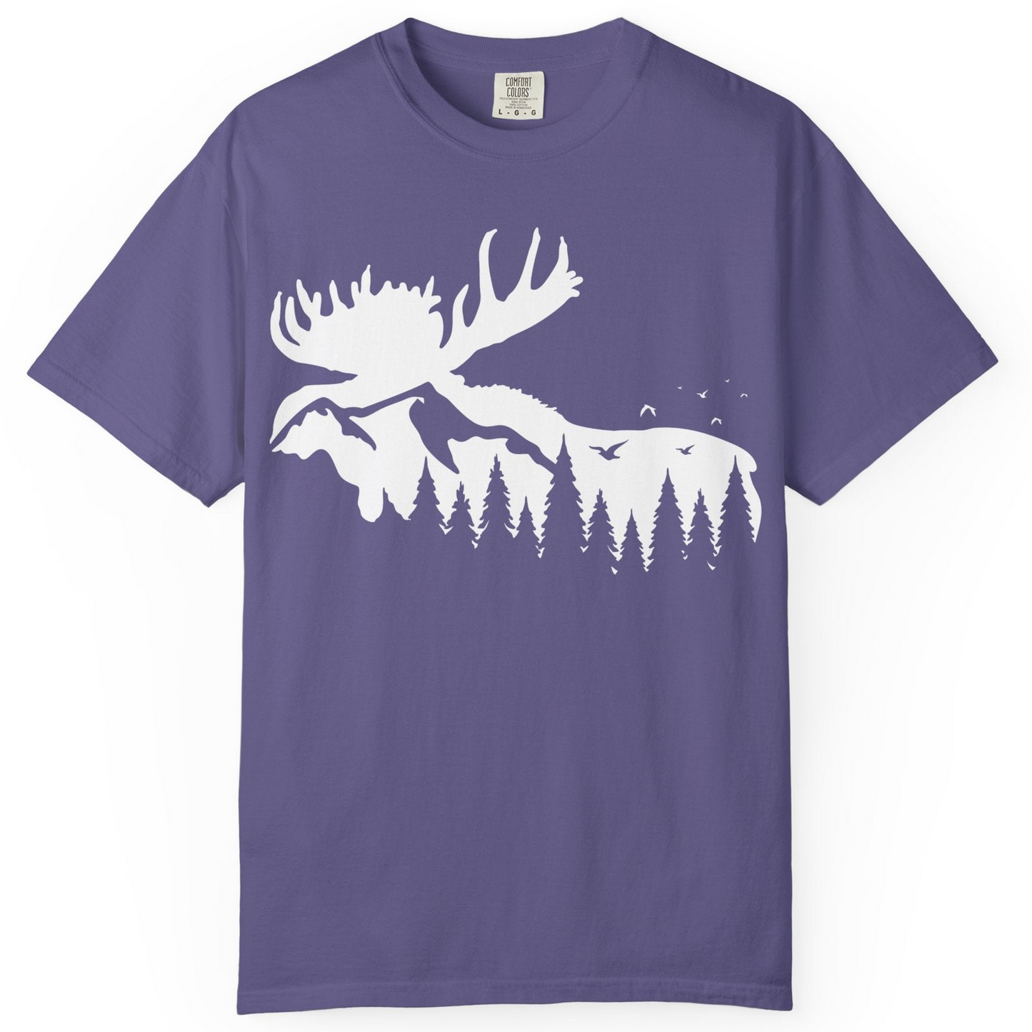 Moose Silhouette Forest Scene Shirt Comfort Colors T-Shirt – Grape – Alaska Cruise Shirts