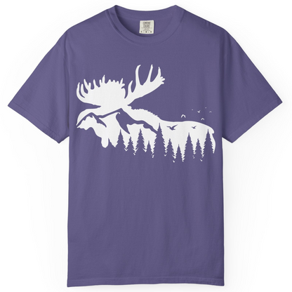 Moose Silhouette Forest Scene Shirt Comfort Colors T-Shirt – Grape – Alaska Cruise Shirts