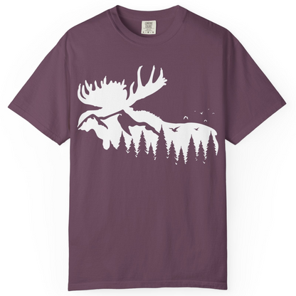 Moose Silhouette Forest Scene Shirt Comfort Colors T-Shirt – Berry – Alaska Cruise Shirts