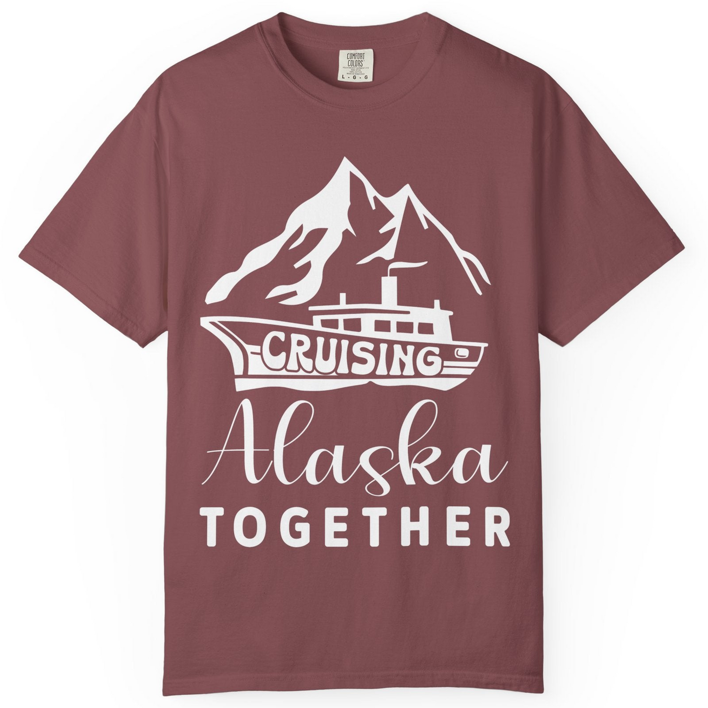 Cruising Alaska Together Mountains and Ship Family Cruise Shirt — Comfort Comfort Colors T-Shirt – Brick – Alaska Cruise Shirts