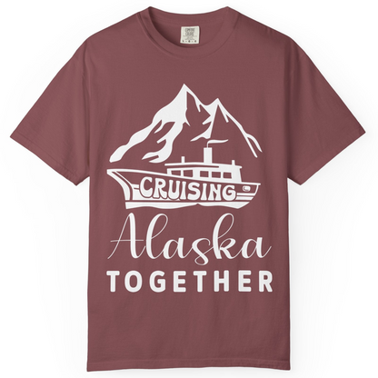 Cruising Alaska Together Mountains and Ship Family Cruise Shirt — Comfort Comfort Colors T-Shirt – Brick – Alaska Cruise Shirts