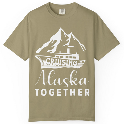 Cruising Alaska Together Mountains and Ship Family Cruise Shirt — Comfort Comfort Colors T-Shirt – Khaki – Alaska Cruise Shirts