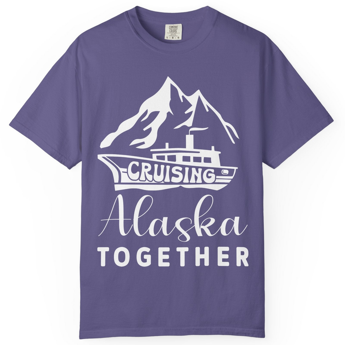 Cruising Alaska Together Mountains and Ship Family Cruise Shirt — Comfort Comfort Colors T-Shirt – Grape – Alaska Cruise Shirts
