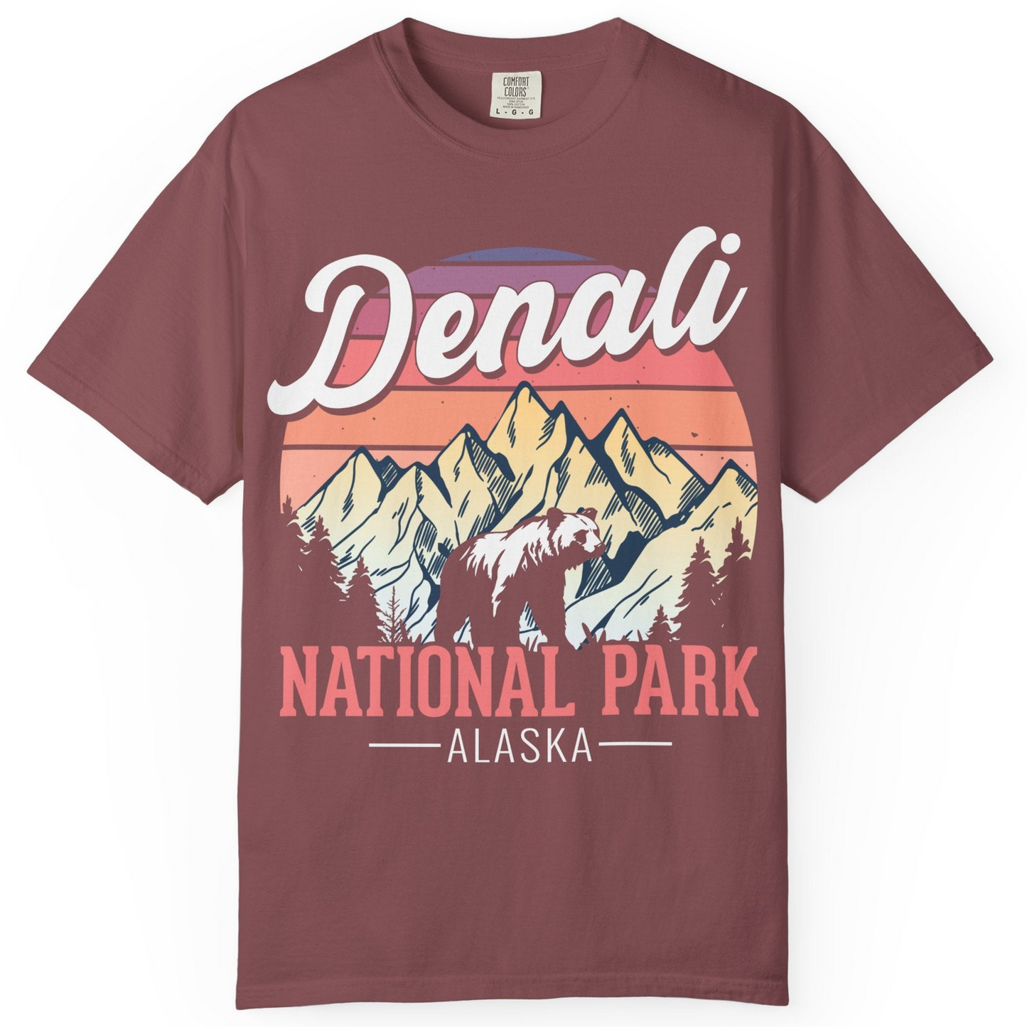 Retro Denali National Park Alaska Bear Mountains Vintage Shirt — Comfort Comfort Colors T-Shirt – Brick – Alaska Cruise Shirts