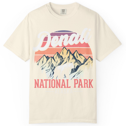 Retro Denali National Park Alaska Bear Mountains Vintage Shirt — Comfort Comfort Colors T-Shirt – Ivory – Alaska Cruise Shirts