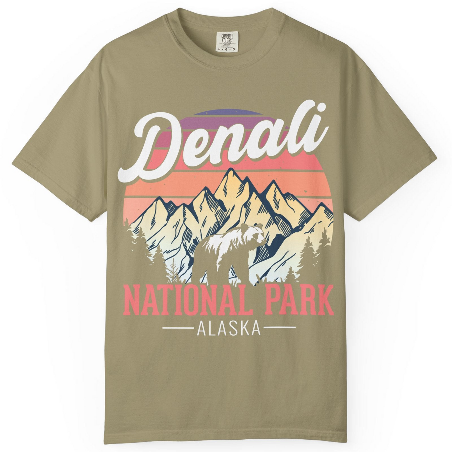 Retro Denali National Park Alaska Bear Mountains Vintage Shirt — Comfort Comfort Colors T-Shirt – Khaki – Alaska Cruise Shirts