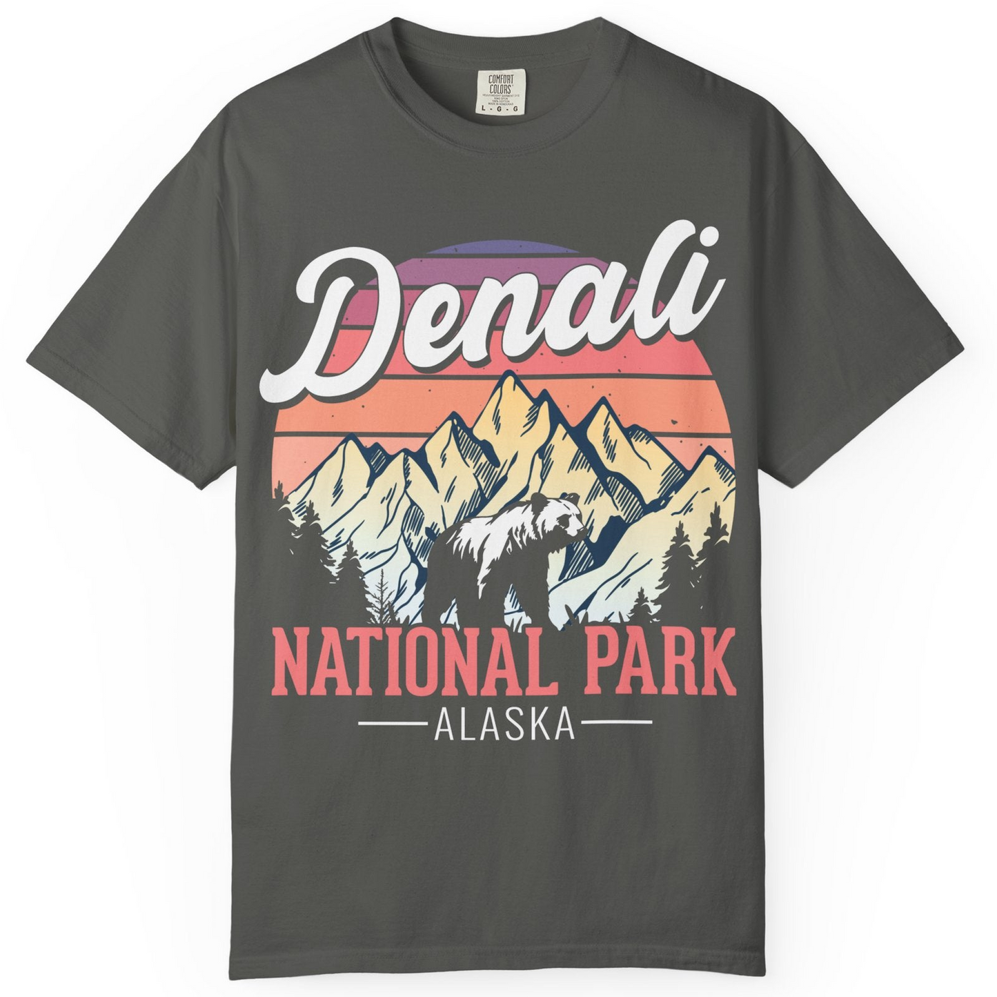 Retro Denali National Park Alaska Bear Mountains Vintage Shirt — Comfort Comfort Colors T-Shirt – Pepper – Alaska Cruise Shirts